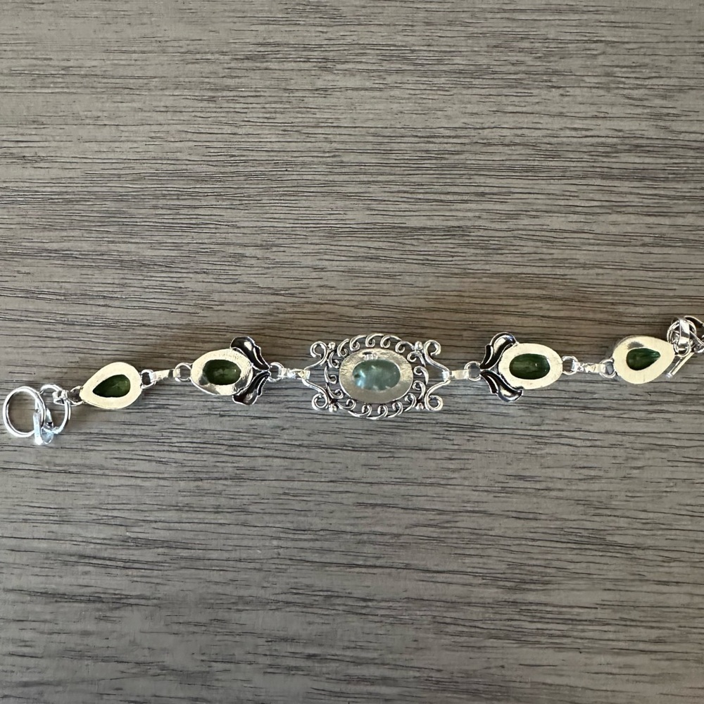 0998 Prehnite Peridot Bracelet Handmade Gemstone Silver Statement Jewelry - Picture 6 of 8
